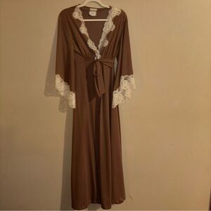 Jolie 70’s Vtg Peignoir Semi Sheer House Dress Set 2 Pc Robe & Gown Sz M